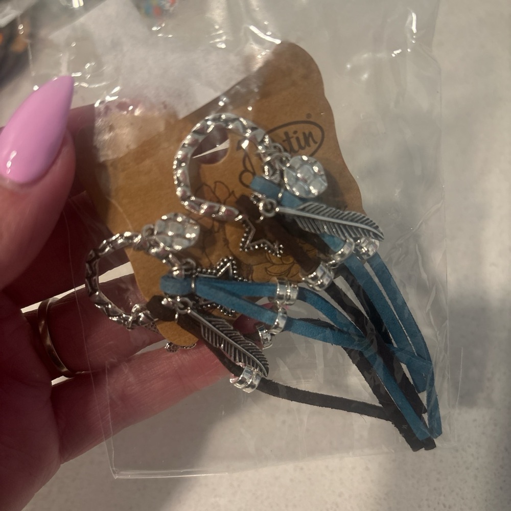 Silver and Blue Feather Earrings